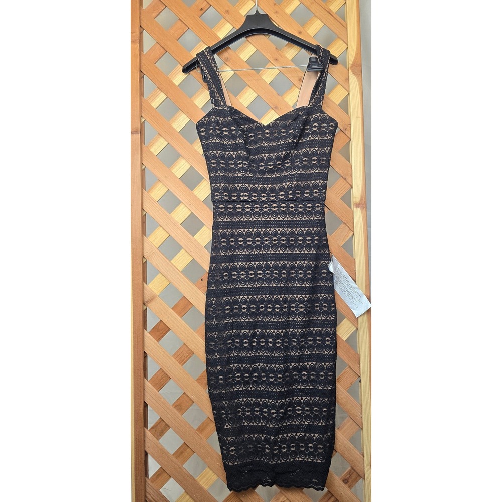 Dress The Population Lace Sheath Dress Womens Small Black Nude Sleeveless - New